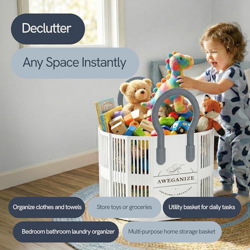 40L Collapsible Laundry Basket with Handles, Durable Space-Saving Storage Basket for Clothes, Utility, Groceries, Toys & Home Organization– White - color: White