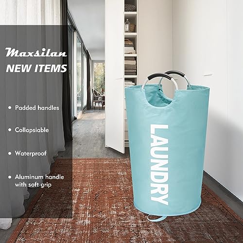 Maxsilan 125L X-Large Laundry Basket, Freestanding Tall Clothes Hamper, Collapsible Laundry Bag, Light Blue - color: Light Blue, size: 125L