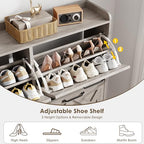 Nicetree Shoe Cabinet with 4 Flip Drawers, Freestanding Shoe Organizer Cabinet, Farmhouse Narrow Shoe Storage Cabinet for Entryway, Foyer, Hallway, Gray - color: Grey, style: 4-Drawers