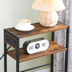 HOOBRO Small Narrow Side Table with Charging Station, Skinny End Table for Small Spaces, Slim Nightstand with USB Ports Outlet, Sofa Beside Table with Storage Shelf, Rustic Brown and Black BF102UBZ01 - color: Rustic Brown + Black