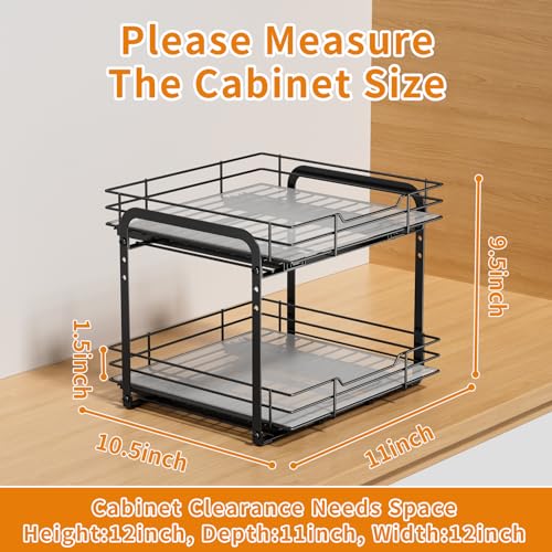 RCHYFEED Spice Organization for Cabinet,2 Tier Pull out Spice Rack Organizer for Inside Cabinets & Pantry, Slide out Heavy Duty Spice Shelf Rack for Kitchen Seasoning (11.5" Wx10.5 Dx9.5 H) - size: 2 Tier-11.5''Wx10.5''Dx9.5''H