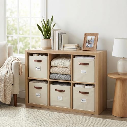 DECOMOMO Storage Bins, Cube Storage Bin with Labels, Fabric Storage Cubes for Shelves (10.5" x 11" / 6pcs, Beige) - color: Beige, size: Cube 11" / 6pcs