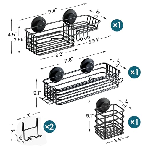 TAILI Shower Caddy Suction Cup, 3 Pack Shelves for Inside with Hooks & Soap holder Toothbrush Cups, Removable Bathroom Organizer, Rustproof Black Holder Storage-Black - style: 3× Black