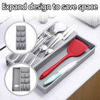 Expandable Kitchen Drawer Organizer Tray, 15.9×10.3×2.2in,Adjustable Silverware Storage for Spoons,Forks,Knives, Compact Cutlery Holder Saves Space(Grey)