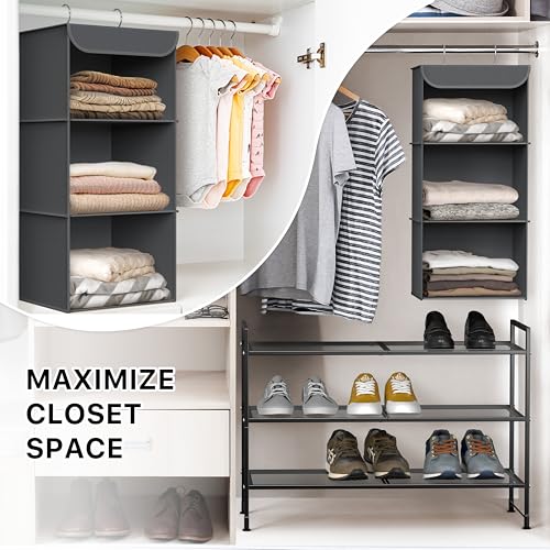 Simple Houseware 3-Shelf Hanging Closet Organizer, Fabric Storage Shelves with 57L Capacity, Dark Gray - color: Dark Grey