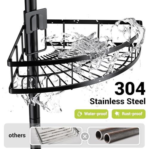 Aitatty Corner Shower Caddy Standing: 4-tier Rustproof Shower Organizer Shelf - Floor Shower Corner Shelf Rack Stand for Bathroom Black - color: Black
