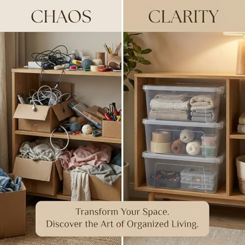 WYT 6-Pack Clear Plastic Storage Bins with Lids, 8 Quart Organizer Container Box with Latch Buckles