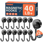FINDMAG 40LB Magnetic Hooks, Heavy Duty Neodymium Hooks, Strong Hanging Hooks for Kitchen, Office, Garage, Warehouse, Black, Pack of 12 - color: Black, size: 12Pack 40Lbs+