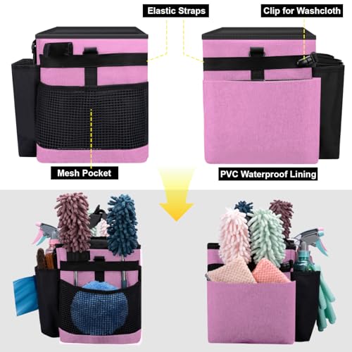 Wearable Large Cleaning Caddy Bag for Housekeeper, Clean Supply Organizer with Adjustable Shoulder, Waist & Handle Straps, Detailing Bag for Kitchen Supplies (Pink) - color: Pink