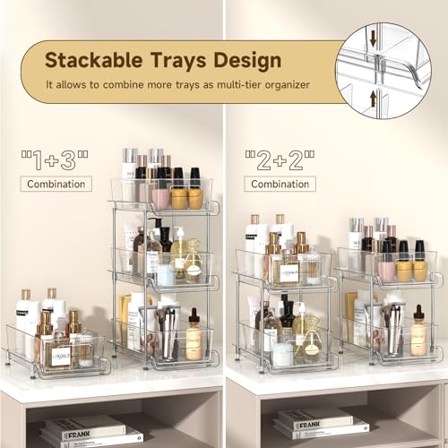 HIHEGD 2 Tier Bathroom Storage With Dividers, Clear Under Sink Pull Out Organizer for Kitchen Pantry, Medicine Cabinet - color: C-Clear-1Pc