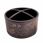 PU Leather Round TV Remote Control Holder for Table,360° Swivel Office Supply Desktop Organizer,4 Compartments Phone/Pen/Pencil Holder,Suitable for Stationery/Heater Controllers Etc (Antique) - color: Antique
