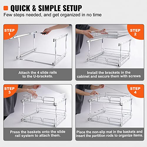 VEVOR 2 Tier 17"Wx21.2"Dx15.2"H Pull Out Cabinet Organizer, Heavy Duty Slide Out Pantry Shelves, Steel Roll Out Drawers, Sliding Drawer Storage for Home, 18.5"Wx22.5"Dx19"H Install Size for Cabinet - size: 17"Wx21.2"Dx15.2"H