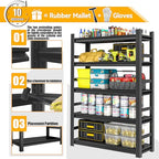 78" H Garage Shelving Heavy Duty, 5 Tier Shelving Unit, 2500LBS Industrial Metal Garage Shelves, Adjustable Utility Shelf Organizer Storage, Use for Basement, Warehouse, Pantry Closet, Black - size: 47.3"W x 18"D x 77.5"H