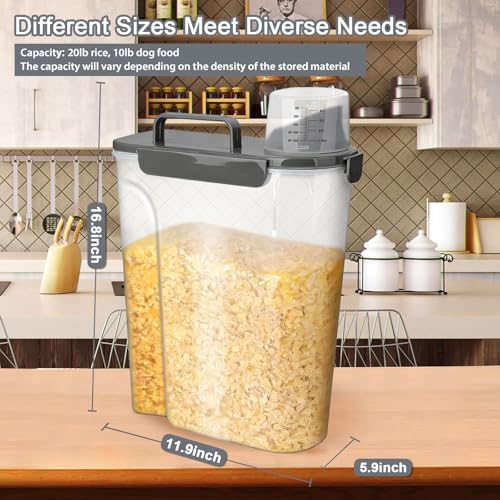 Komzon Rice Storage Containers, Rice dispenser with Pouring Spout Portable Handle for Flour, Pasta, Grain and Baking, Pet Dog Cat Bird Food Container 20 LB Grey - color: 20lb Grey