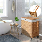 Greenstell Laundry Hamper with Wheels, No Install Needed, 110L Divided Handwoven Hampers & 2 Removable Liner Bags, Synthetic Rattan Clothes Laundry Basket with Lid & Handles, Foldable Hampers Natural - color: Natural, size: 110L: 22.0x13.5x26.4 Inches