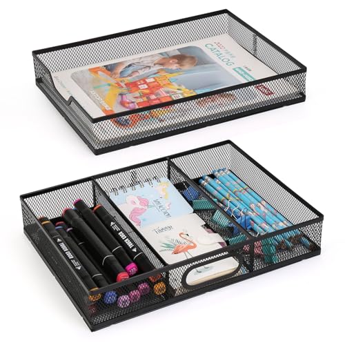 Office Drawer Organizer, 2 Pack Metal Mesh Desk Draw Divider, Versatile Desktop Organizer Tray to Keep Supplies Tidy and Easy to Access, Stackable A4 Paper Holder Tray - style: 2 PACK