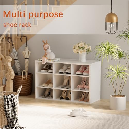 Garden 4 you Shoe Storage Bench, Cubby Shoe Rack with 9 Cubbies, 3-Tier Wood Shoe Rack Organizer, Shoe Organizer Cabinet for Entryway, Hallway, Closet and Garage, White - color: White, size: 9-cube 3-tier