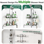Sewulidon Stainless Steel Hanging Shower Caddy for Handheld Shower Heads,Adjustable Height Extra Long Bathroom Shower Organizer Hanger Rack with Hooks,Soap Holder - color: Black