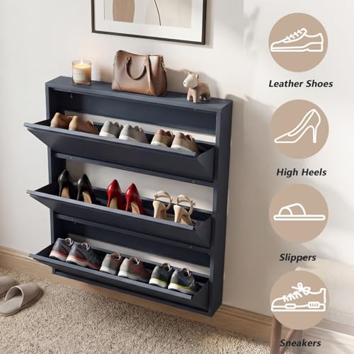 LUCYPAL Shoe Storage Cabinet with 3 Flip Drawers,Freestanding Organizer Metal Wall Shoe Cabinet for Entryway, Narrow Shoe Rack Cabinet for Living Room,Blue - color: Blue, size: 3 Flip Drawers