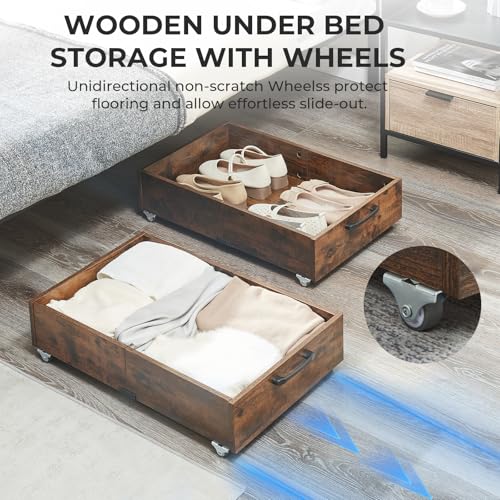 TIOPGHAD Under Bed Storage with Wheels, 2-Pack Under Bed Shoe Storage Organizer Drawer, Composite Wood Particleboard Organizer for Shoes Clothes Containers in Bedroom for Clothes,Shoes(Brown) - color: Brown