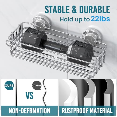TAILI Shower Caddy Suction Cup, 3 Pack Shelves for Inside with Hooks & Soap holder Toothbrush Cups, Removable Bathroom Organizer, Rustproof Silver Holder Storage-Silver - style: 3×Silver