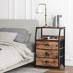 Furnulem Nightstand with 3 Drawers and 2-Tier Shelf, Fabric Small Dresser Organizer Vertical Storage Tower for Bedroom, Closet, Hallway, Nursery, End Table Side Furniture, Sturdy Steel Frame, Wood Top - color: Rustic Brown, style: 3 Drawers