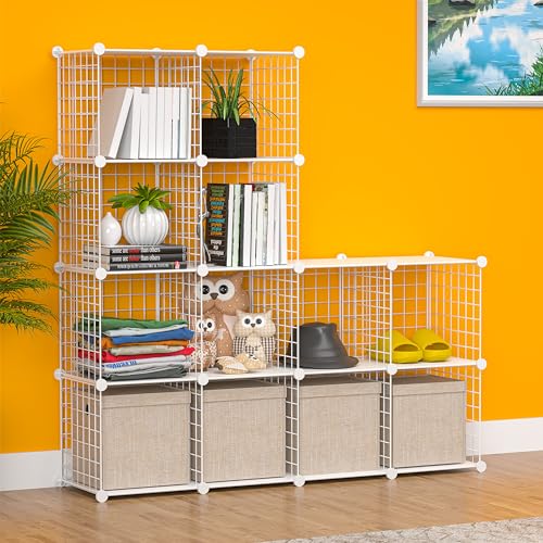 TUMUCUTE Cube Storage Organizer, Metal 12-Cube Shelves Bookshelf, Portable Closet Clothes Organizer for Bedroom, Home, Office, White - color: White Plus Iron, size: 12 Cubes