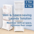 Japard 108 Liters Vertical Rolling Laundry Compact Hamper Ultra Slim, 4 Sorter Cart with Wheels and Breaks, 4-tier Baskets Detachable for Small Space, Dorm, Closet, Bathroom, Easy Assembly White Gray - size: 4 Tier