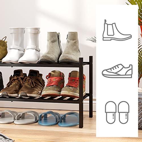 viewcare 2-Tier Black Bamboo Shoe Rack for Entryway, Stackable | Foldable | Natural, Shoe Shelf Storage Organizer for Hallway Closet, Free Standing Shoe Racks for Indoor Outdoor - color: Black, size: 2-Tier