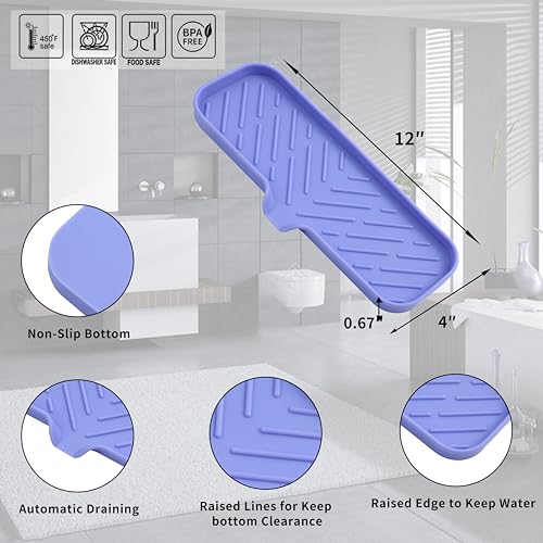 MicoYang Silicone Bathroom Soap Dishes with Drain Spout-Bathroom and Kitchen Sink Organizer,Sponge Holder,Dish Soap Tray,Perfect for Dispenser,Scrubber,Bottle on Sink or Counter-Light Purple 12"×4" - color: Light Purple, size: L(12"×4")