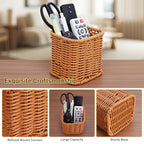 NiHome Remote Caddy, Bedside Remote Control Holder, Synthetic Rattan Organizer for TV Remotes, Makeup Brushes & Office Supplies, Stylish Remote Holder for Table, Living Room, Bedroom & Office