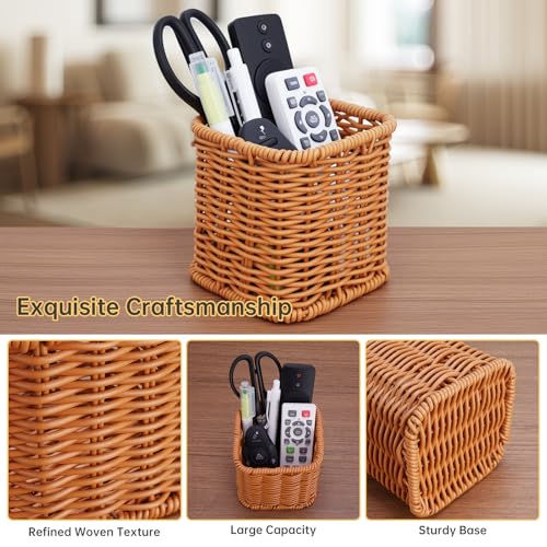 NiHome Remote Caddy, Bedside Remote Control Holder, Synthetic Rattan Organizer for TV Remotes, Makeup Brushes & Office Supplies, Stylish Remote Holder for Table, Living Room, Bedroom & Office