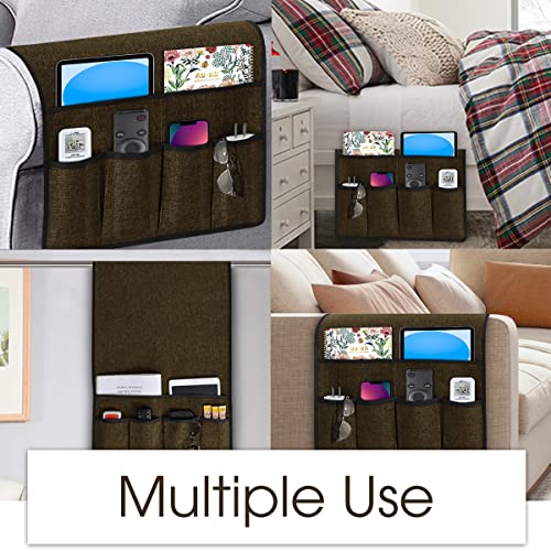 Joywell Tv Controller Holder for Couch Armchair Caddy Recliner Armrest Organizer Non Slip Sofa Arm Chair Caddie with 6 Pocket Storage for Magazine, Tablet, Phone, iPad, Dark Chocolate - color: Dark Chocolate, size: 19'' x 35''