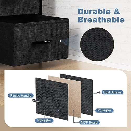 DUMOS Dresser for Bedroom with 8 Drawers, Clothes Drawer Fabric Closet Organizer, Cloth Dresser with Metal Frame and Wood Tabletop Chest Storage Tower for Kids Room, Nursery, Living Room, Entryway - color: Black, size: 12"D x 32"W x 36"H (8 Drawers)