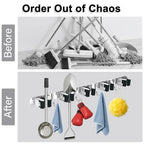 5 Racks and 4 Hooks Mop and Broom Holder Wall Mount, SUS304 Heavy Duty Broom Organizer Storage Tool Racks, Self Adhesive Solid Non-slip Tool Hangers for Home Kitchen Garden Laundry Garage - color: 5 Racks & 4 Hooks (Silver) - 1 Pack