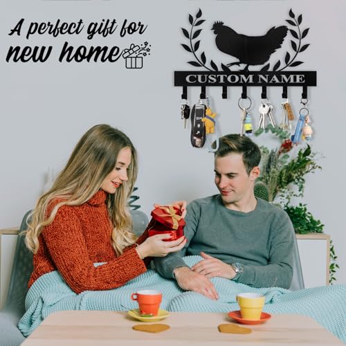 Custom Key Rack Wall Mount - Custom Chicken Metal Coat Hooks for Wall, Coat Rack Organizer, Key Hanger Wall Art Decor, Key Rack Storage for Farmhouse Storeroom Entryway, Housewarming Gifts - color: Color01 Chicken