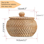 Hipiwe Round Rattan Basket Boxes With Lid Hand-Woven Wicker Storage Baskets Bin Decorative Basket Box Multi-Purpose Picnic Food Bread Basket Small Keys Basket Bowl for Entryway (X-Small,4.7"x3.3") - size: X-Small,4.7"x3.3"