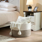 Luxury Little XXXL Nursery Storage Basket, 22 x 22 x 14 inches - 100% Cotton Rope Baskets with Handles, Laundry Basket for Toys, Blankets and Pillows - Off White & Beige - color: White&Beige Premium