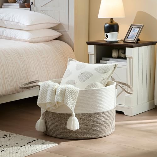 Luxury Little XXXL Nursery Storage Basket, 22 x 22 x 14 inches - 100% Cotton Rope Baskets with Handles, Laundry Basket for Toys, Blankets and Pillows - Off White & Beige - color: White&Beige Premium