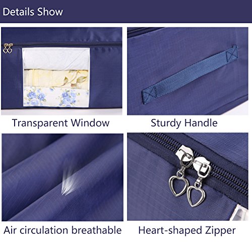 Comforter Storage Bags Pack of 2,Pillow Beddings/Blanket Clothes Organizer Storage Containers with Zippers,Breathable and Moistureproof(Navy blue 2pcs, XXL) - color: Navy blue 2pcs, size: XXL