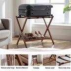 Luggage Racks Set Of 2 Suitcase Stand Foldable With Storage Shelf For Guest Room Hotel Essentials Solid Bamboo Heavy-Duty Item Holder Chestnut Brown