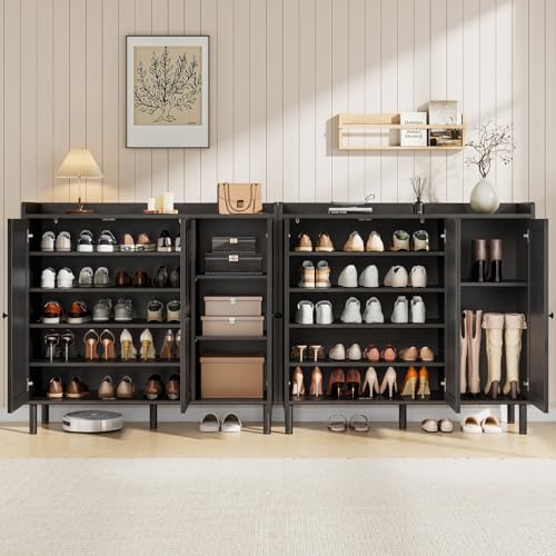 ONBRILL Shoe Cabinet with 3 Doors and Adjustable Shelves, 30 Pairs Shoe Storage Cabinet, 40 Inch Tall Farmhouse Shoe Rack Shoe Organizer Cabinet for Entryway Living Room Closet, Black - color: Black