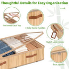 Livole Bamboo Under Bed Storage with Wheels, 6 inches Underbed Storage Containers, 56L XXL Rolling Under Bed Storage Bins with Clear Lid & Label for Clothes, Blankets, Sweater, Shoes, 1 Pack - size: Standard - 6"H - Wheels