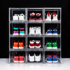 12 Pack Shoe Boxes, Clear Acrylic Stackable Plastic Sneaker Box Container, Magnetic Drop & Side Open Shoe Organizer Case Container With Lids Fits Up to Size 14 (Clear) - color: Clear