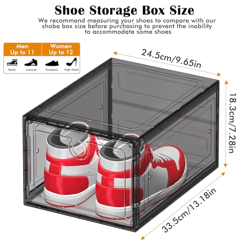 ARSTPEOE 12 Pack Upgrade Harder Shoe Organizer, Shoe Storage with Magnetic Front Door, Clear Shoe Boxes Foldable Space-Saving Shoe Rack for Sneaker Boot Container, Black - color: Black, size: Upgrade 12 Pack
