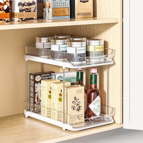 Delamu 2-Tier Bathroom Under Sink Organizers and Storage, Pull Out Cabinet Drawers with Anti-Slip Design, Multi-Purpose Storage for Kitchen, Pantry, Bathroom & Home Organization, Snowy, 1 Pack - color: Snowy