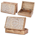 Ajuny Mango Wood Jewelry Box – Hand-Carved Celtic Knot Keepsake/Memory Box, Decorative Trinket & Treasure Chest Organizer, Handmade Gift for Women & Men, Travel Friendly, 8x5 Inch - style: Center Flower Des
