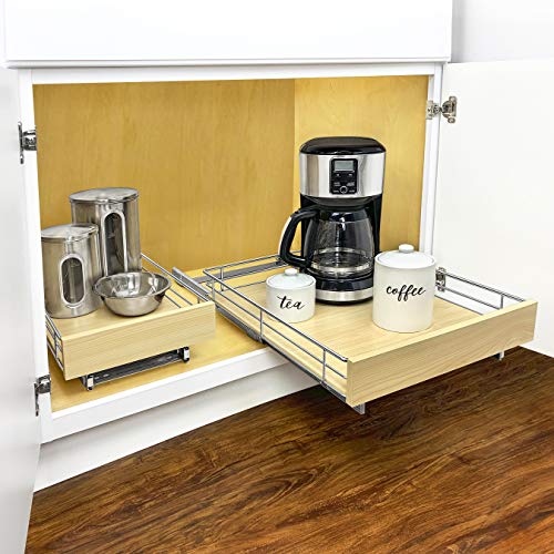 LYNK PROFESSIONAL® SELECT™ Slide Out Cabinet Organizer Pull Out Drawer, 17" x 21" Pull Out Cabinet Organizer – Pull Out Shelves for Kitchen Cabinets – Roll Out - Lifetime Ltd. Warranty, Wood Chrome - size: 17" W x 21" D - 1 Tier