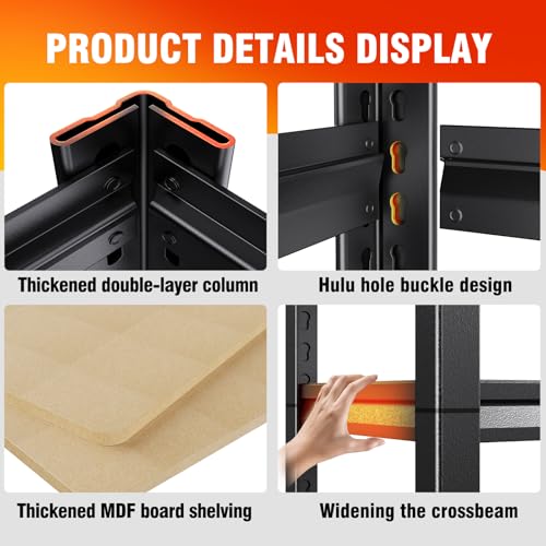 Garage Shelving Heavy Duty 5-Tier Storage Shelves, Adjustable Shelving Unit, Utility Garage Organizer Shelf for Basement, Pantry, Kitchen, Warehouse,Supermarket, 12" Dx28 Wx71.2 H, Black - size: 5-Wood-12"Dx28"Wx71.2"H