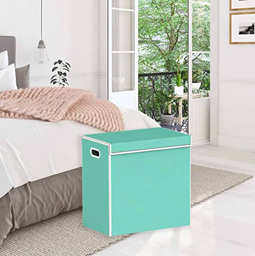Simple Houseware Double Laundry Hamper with Lid and Removable Bags, Turquoise - color: Turquoise